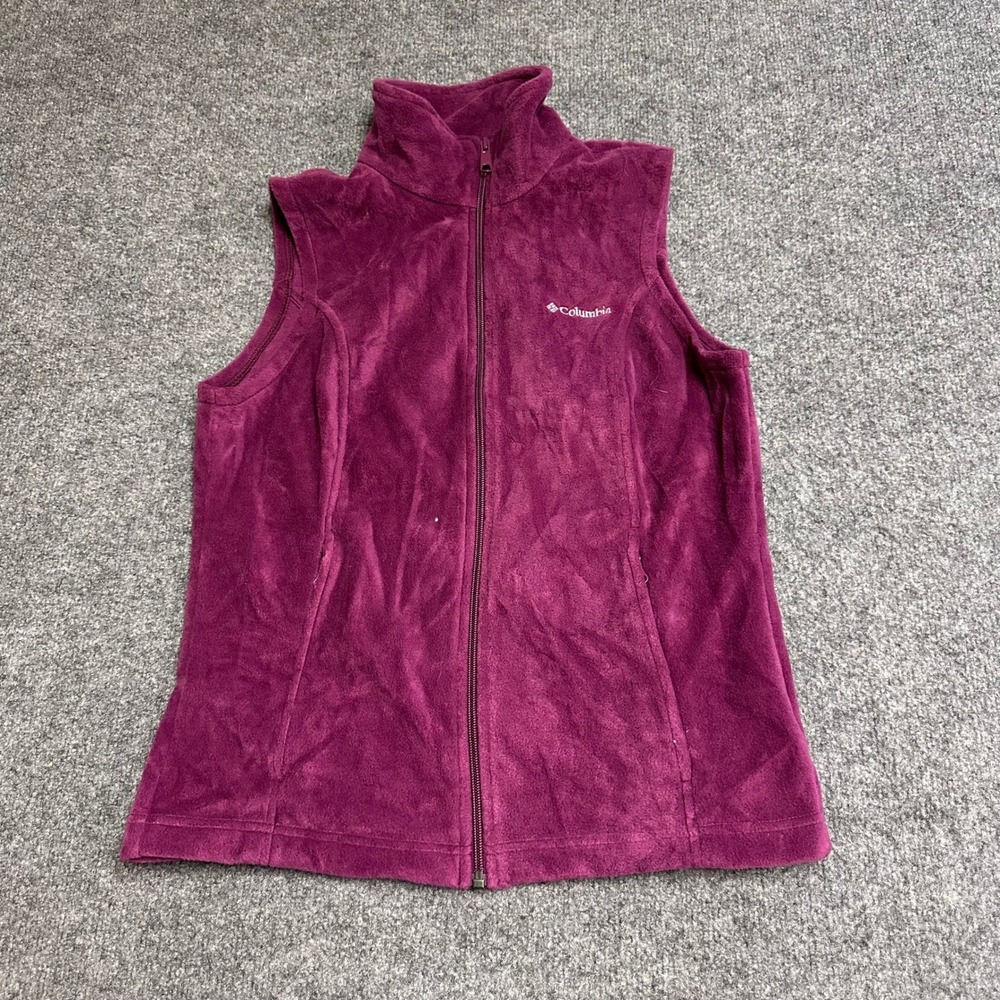 Columbia Fleece Vest Womens Size M Purple Full Zip Soft Warm Layering Outdoor